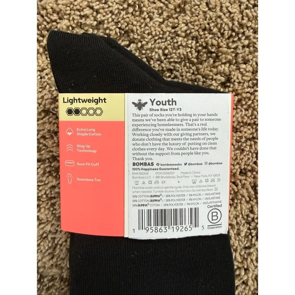 Bombas Lightweight Black Crew Socks NWT Comfort Performance Socks set of 3